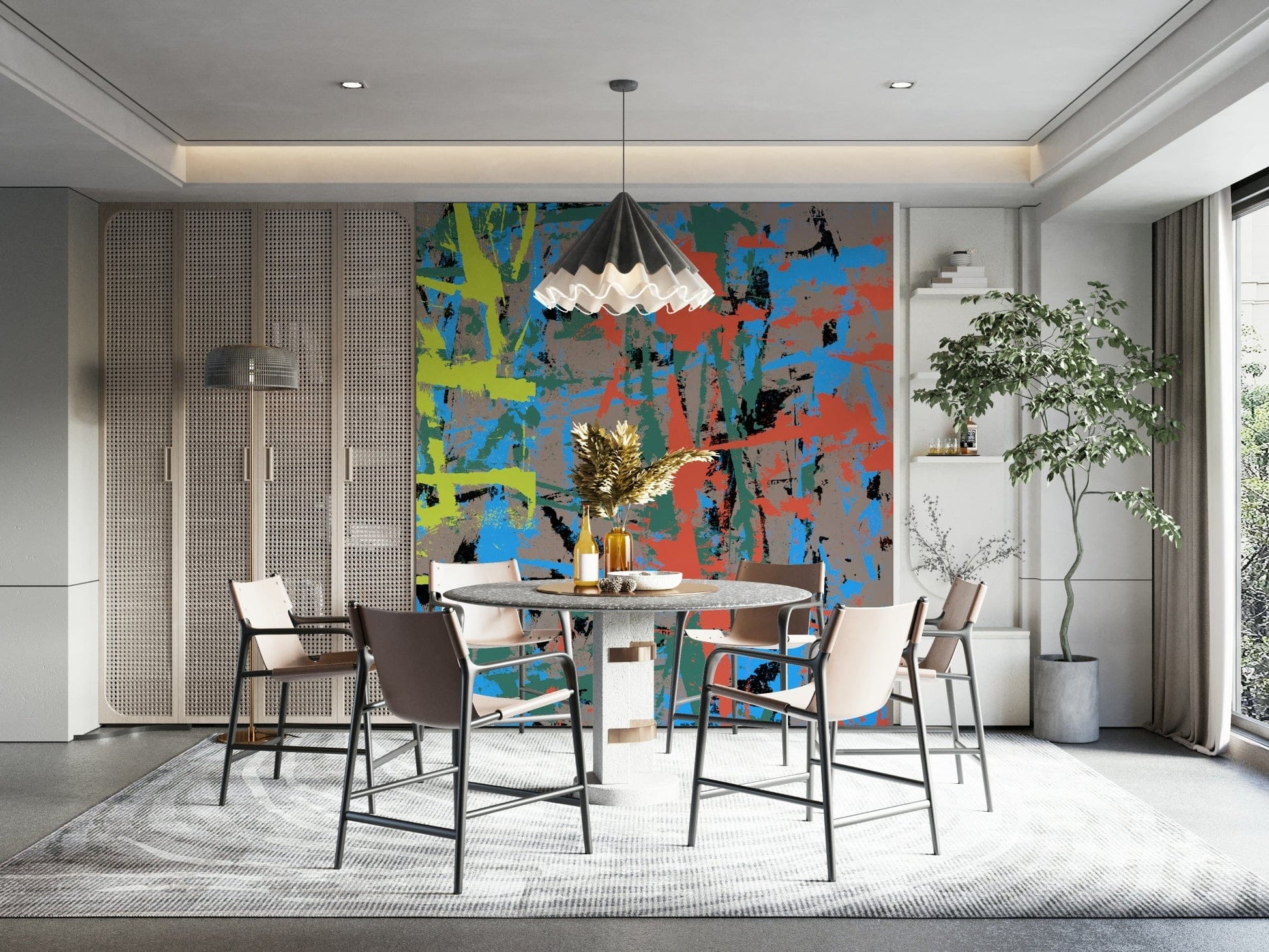 A beautiful wide-angle wall mural of abstract motion.

