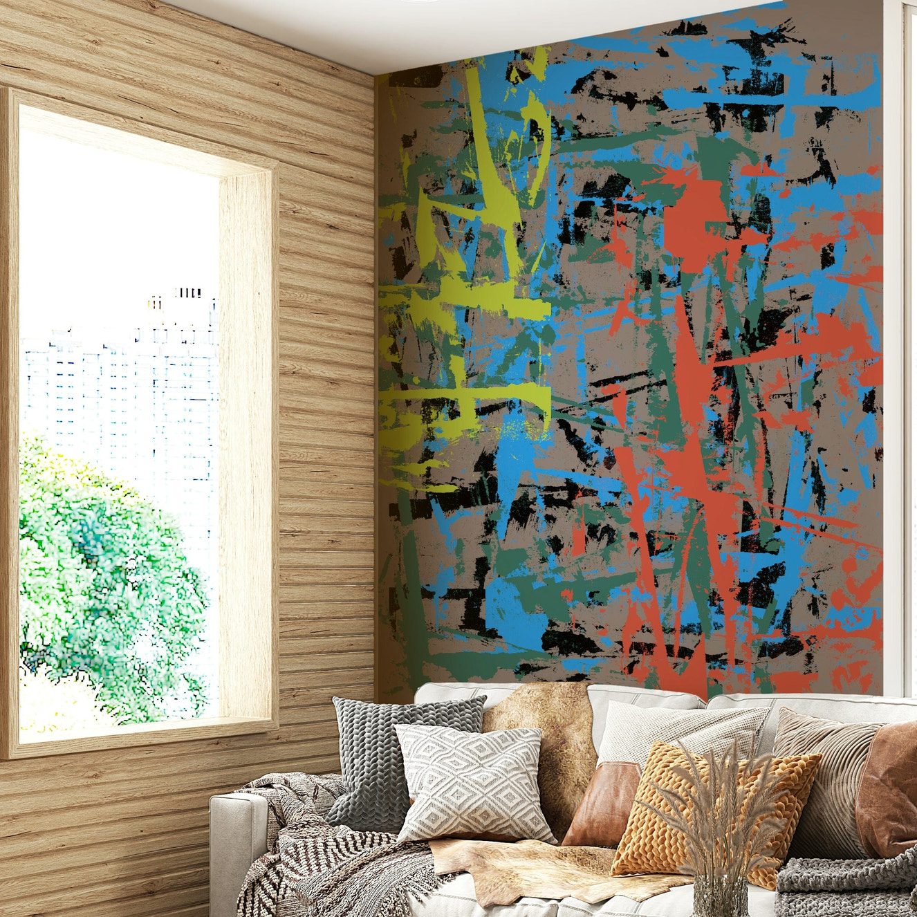 A beautiful bold abstract wallpaper mural for a modern home.

