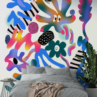 Bold and energetic mural design with dynamic colors

