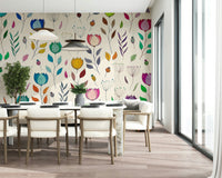 Artistic floral wall covering Rainbow Bloom Dance design.