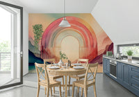 Cheerful and lively rainbow arches on the Rainbow Dream Arches mural.

