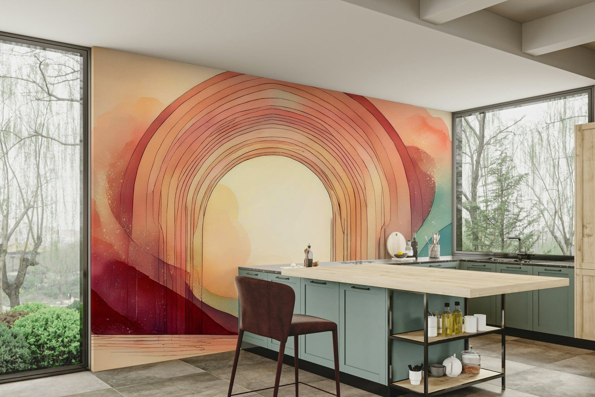 Dream portal surrounded by rainbow hues in the Rainbow Dream Portal mural.

