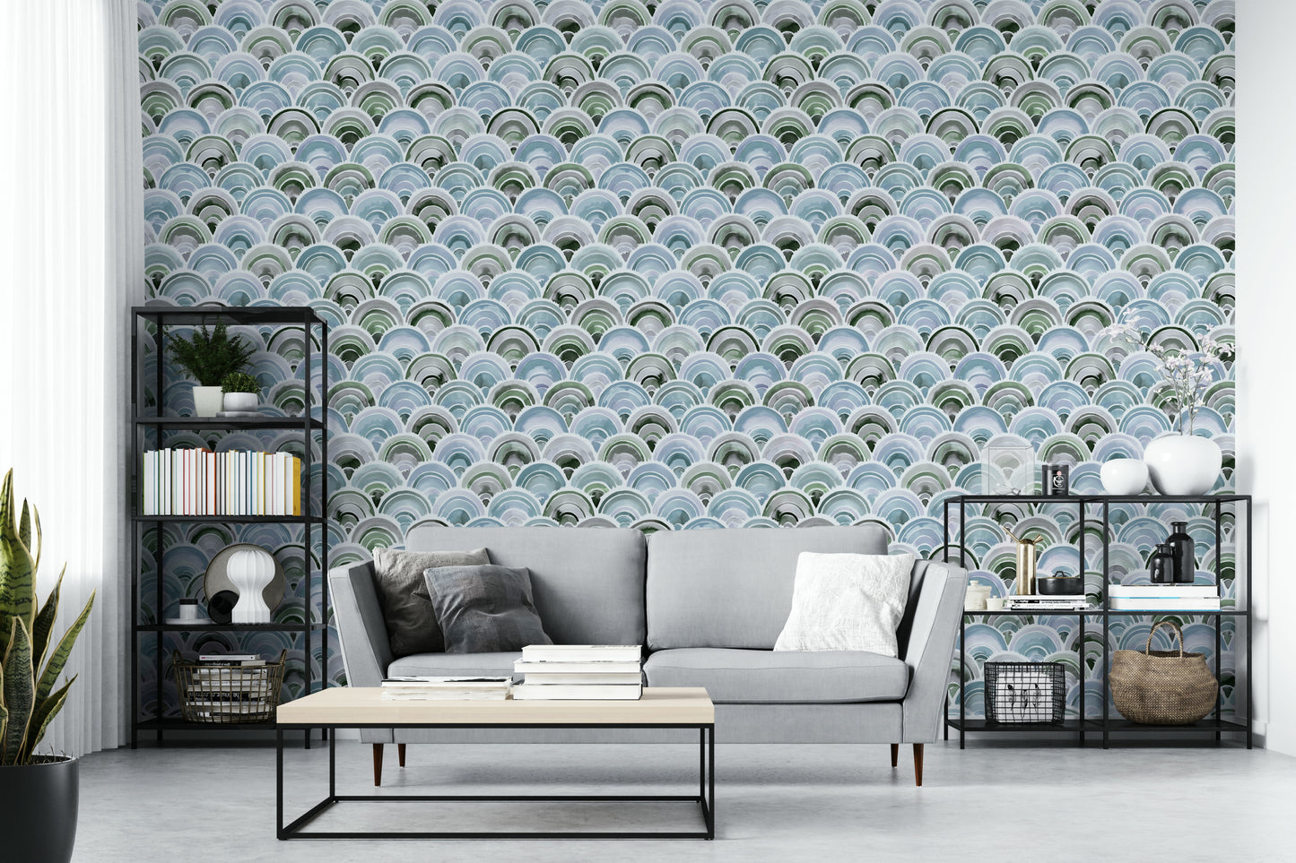 Colorful scale pattern wallpaper in rainbow hues

