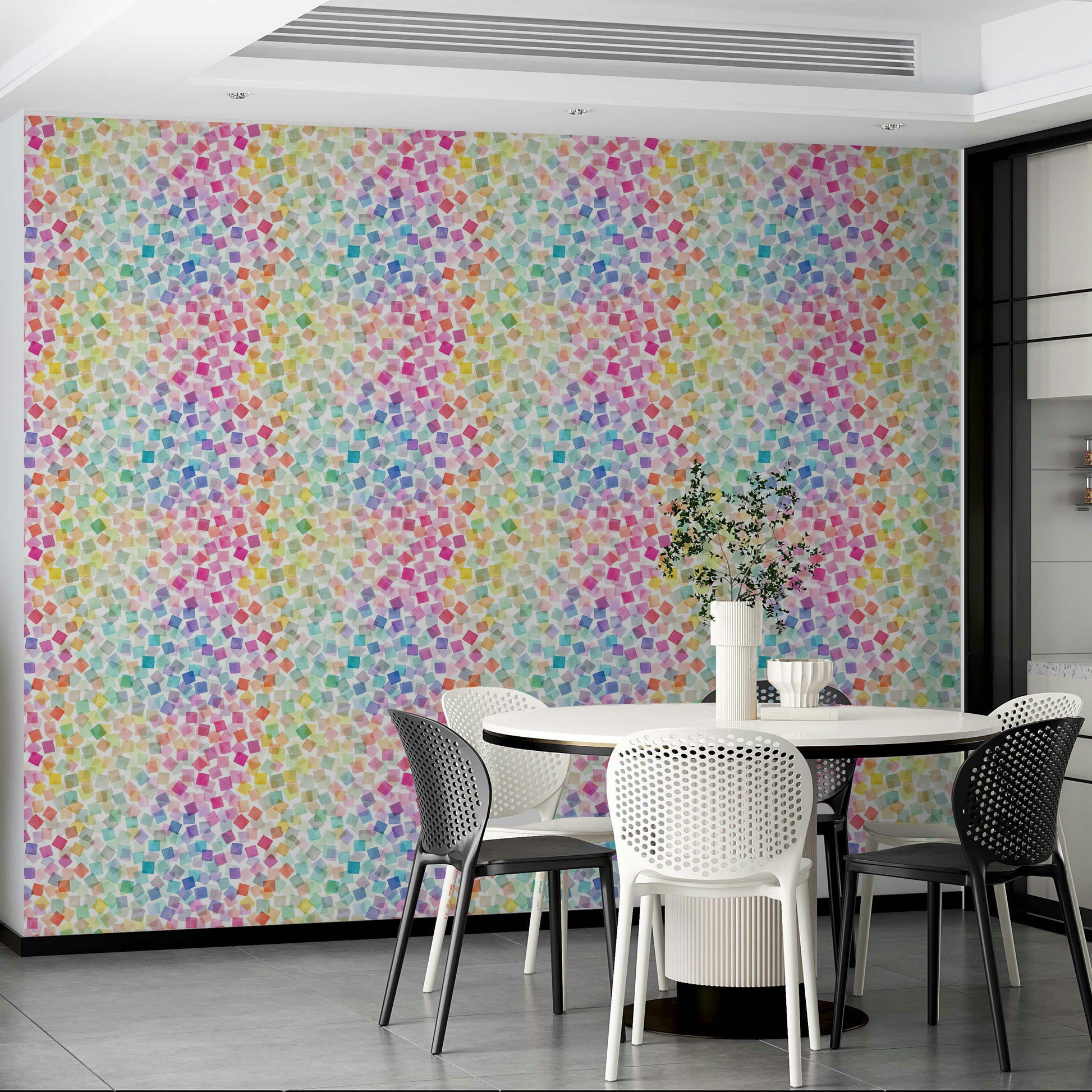 Festive confetti and plaid pattern wallpaper

