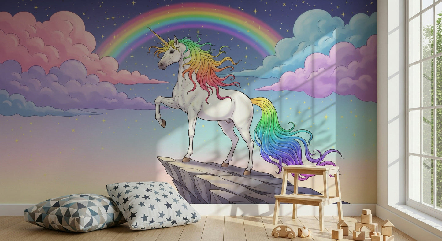 Mythic beast room mural, striking color spectrum, Rainbow Majesty.