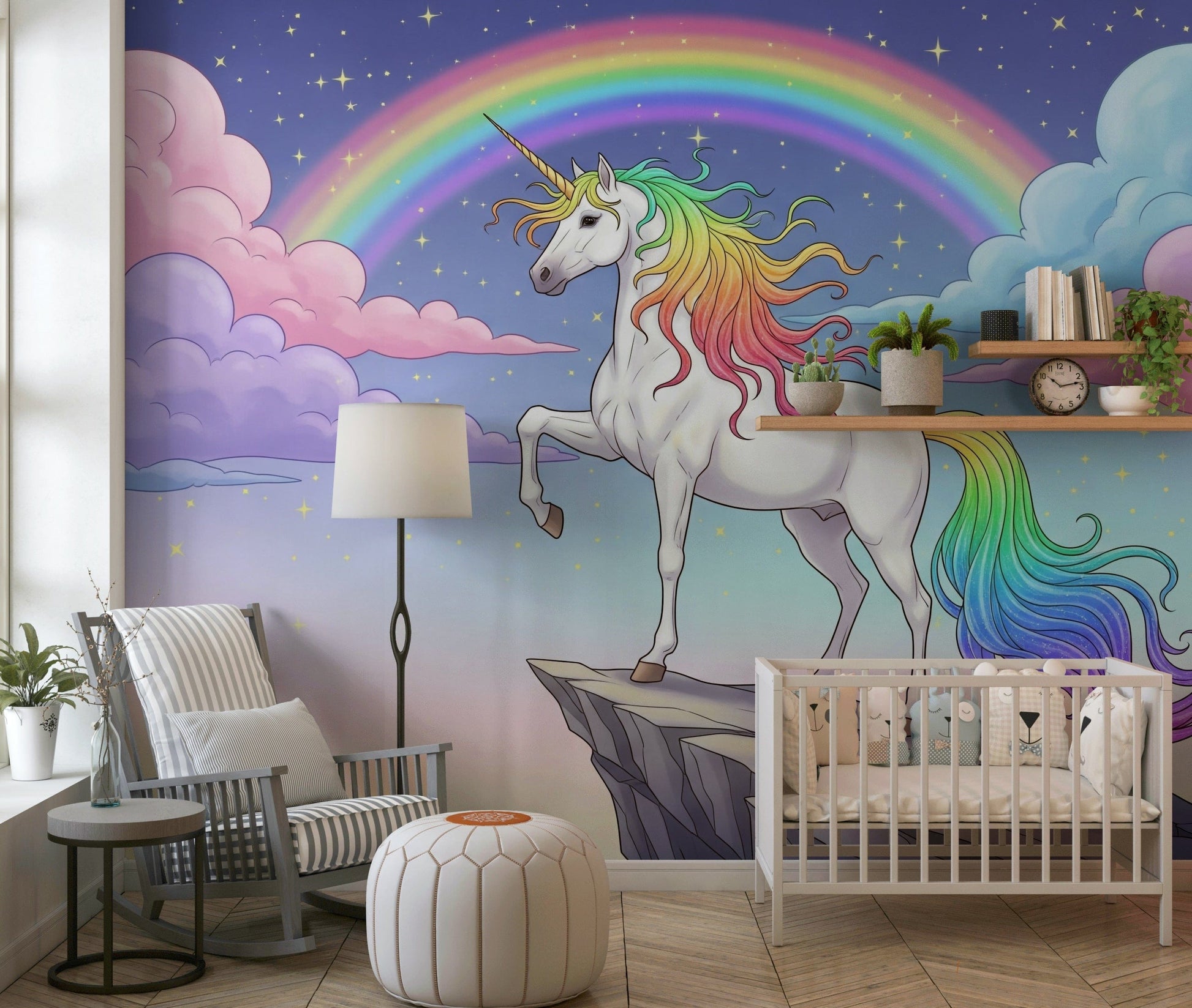 Enchanting horse wall decoration, bright clouds and starlight.