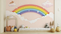 Colorful Rainbow wallpaper mural shown as a full feature wall that highlights the design