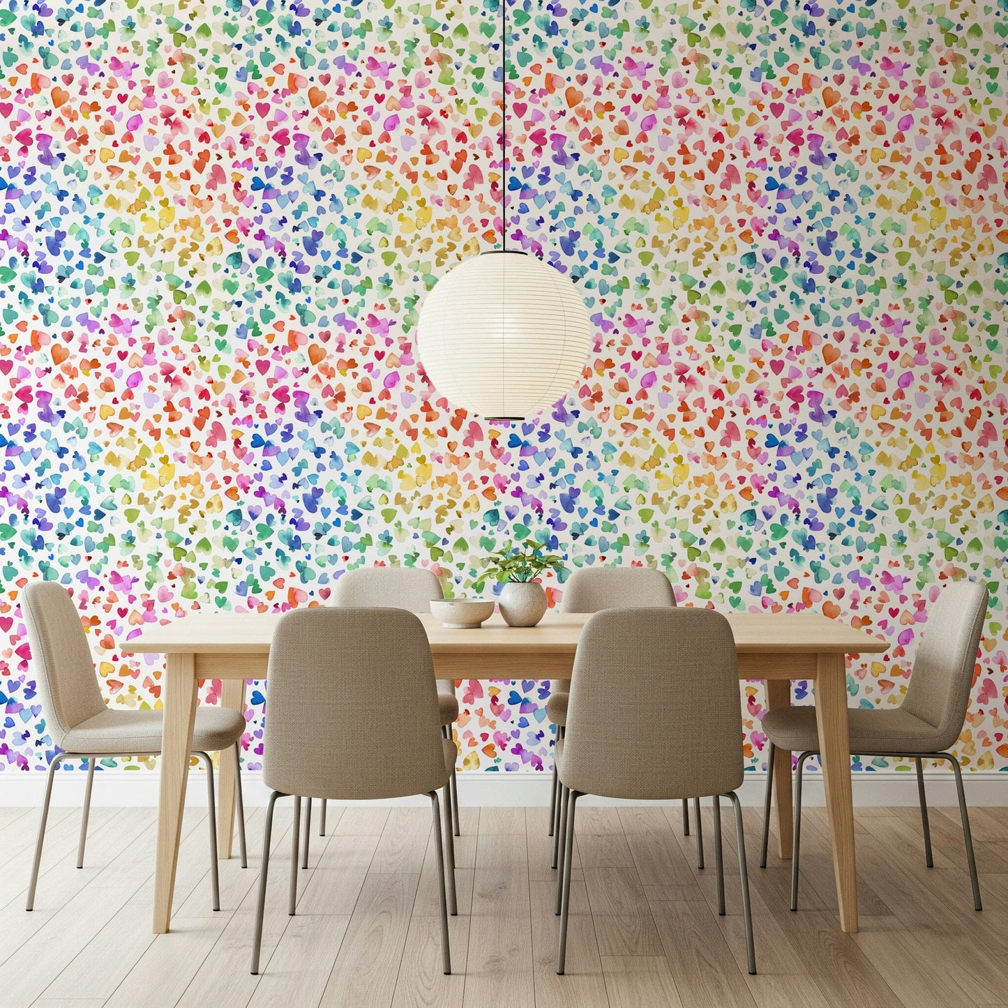 Watercolor Hearts Wallpaper installed in a boutique style walk-in closet.