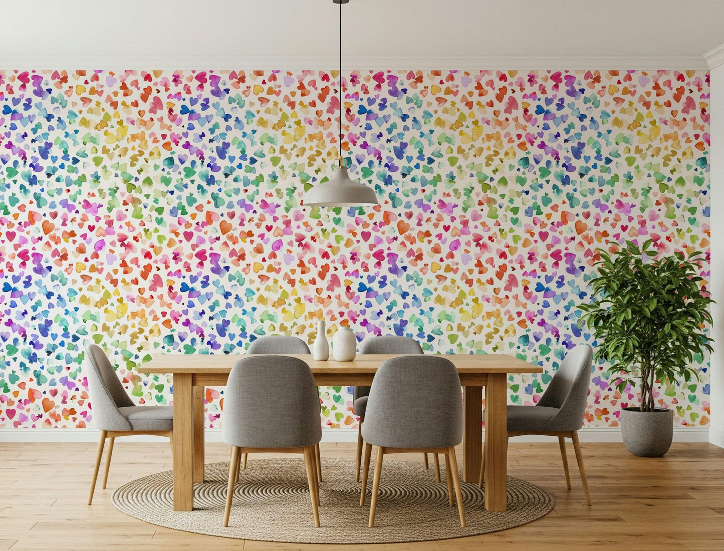 Soft red and pink heart wallpaper for a Valentines themed room.