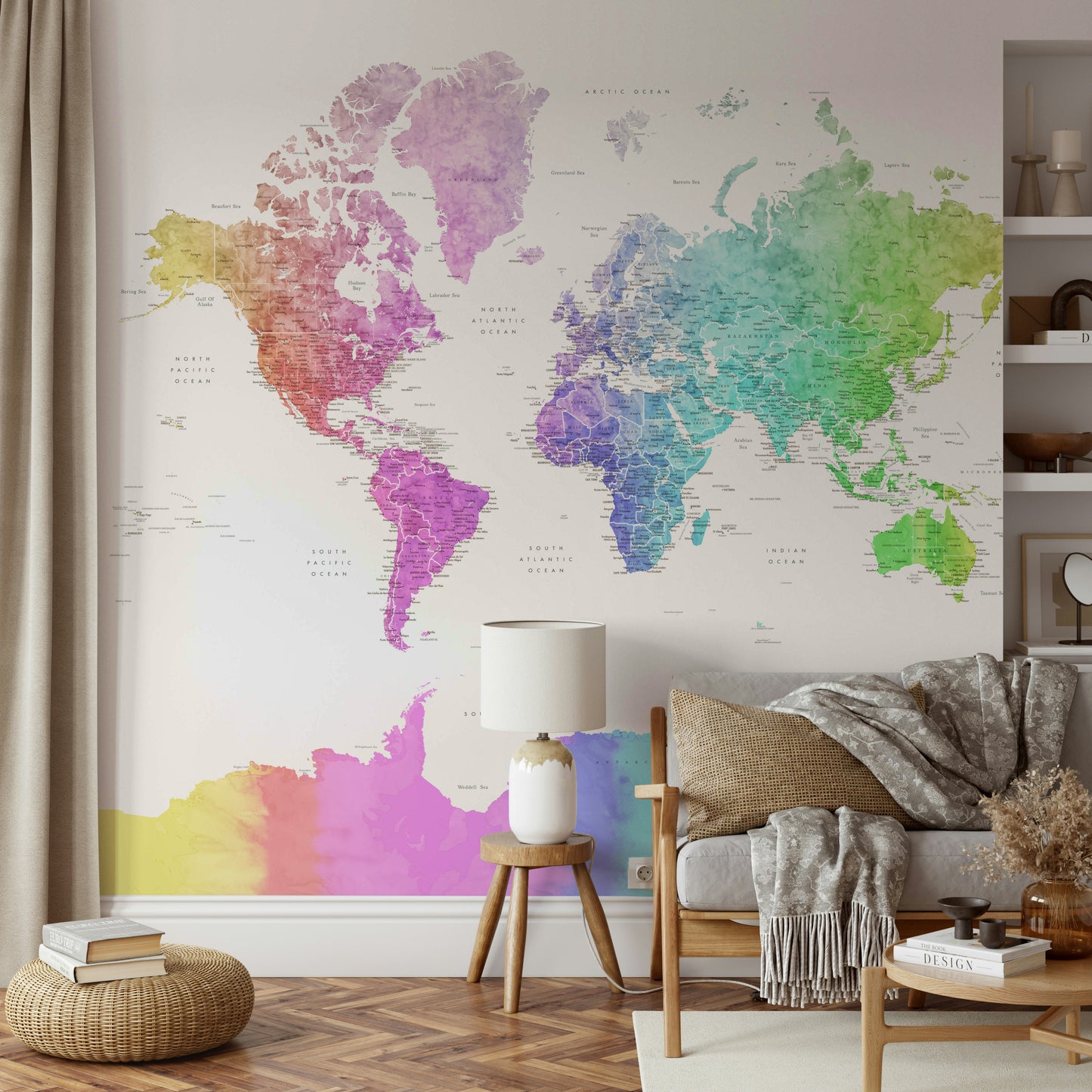 Colorful geography-themed wallpaper with watercolor effect

