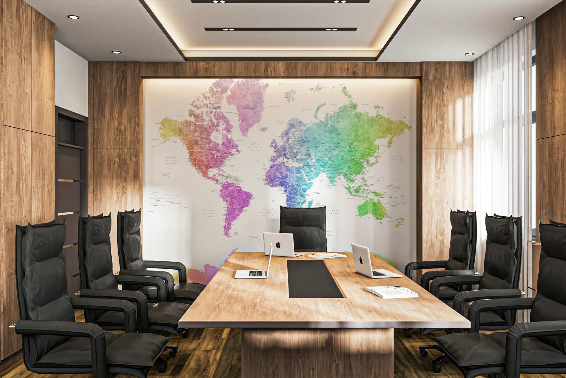 Peel and stick wallpaper with rainbow painted map

