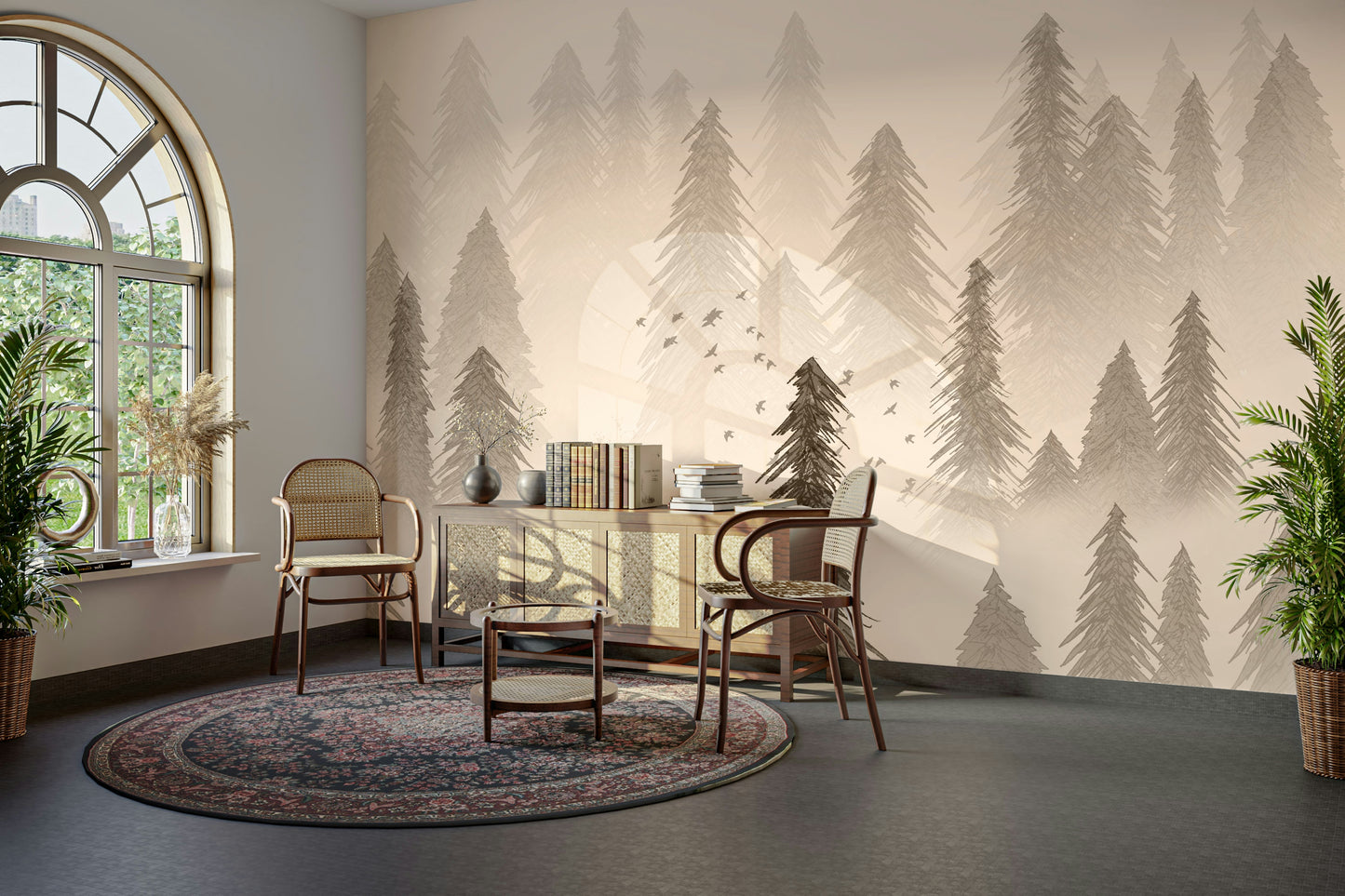 Rainforest Sepia Wallpaper – Birds Flying in Forest