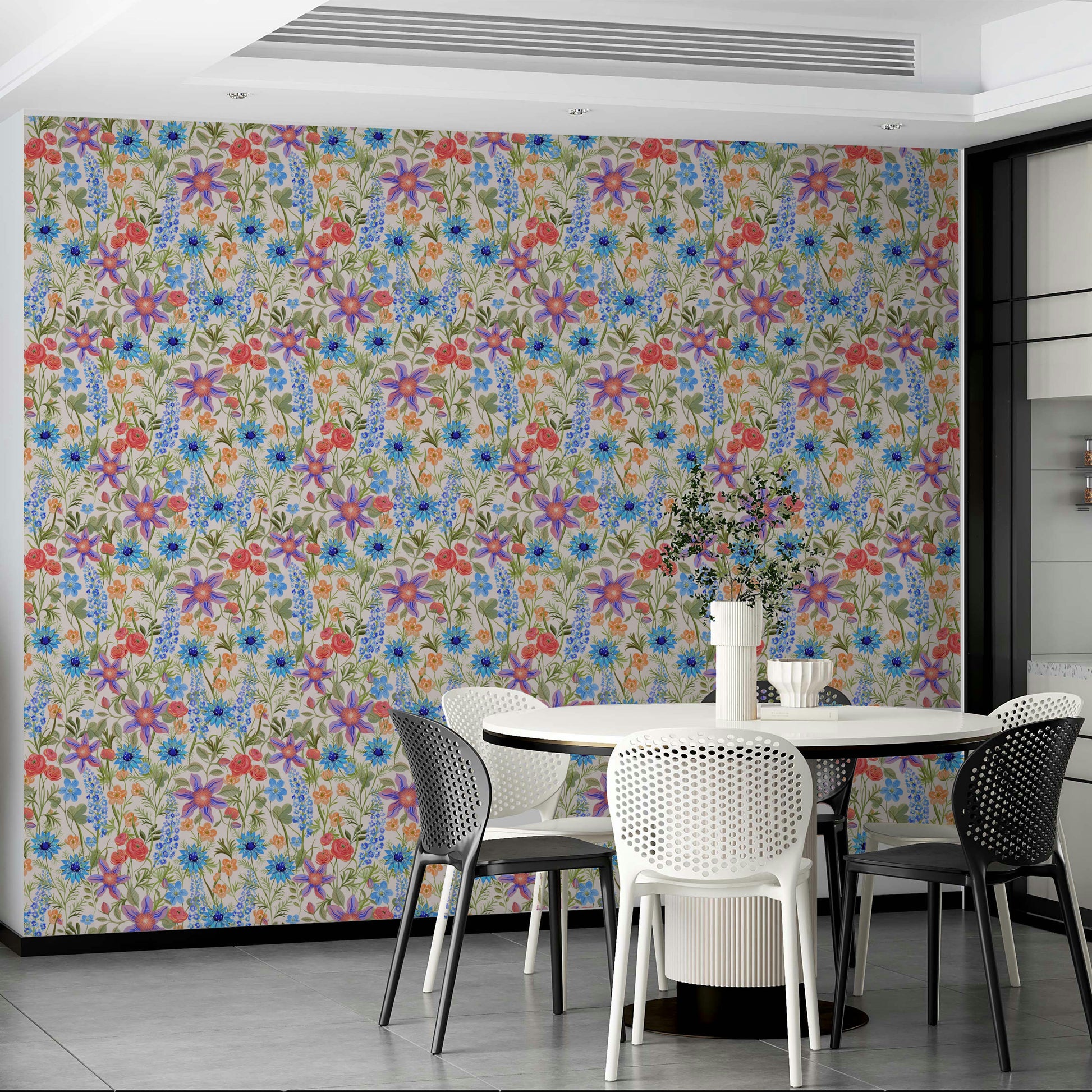 Ranunculus flower wallpaper in creamy offwhite

