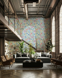 Retro sky wallpaper with ranunculaceae patterns

