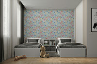 Retro floral design on soft sky blue background

