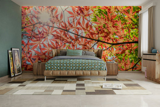 Wall mural of vibrant autumn leaves.

