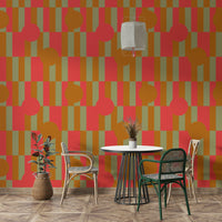 A graceful subtle geometric wall mural in cool, natural tones.

