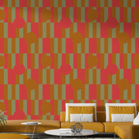 A contemplative colorful patch wallpaper mural for a feature wall.

