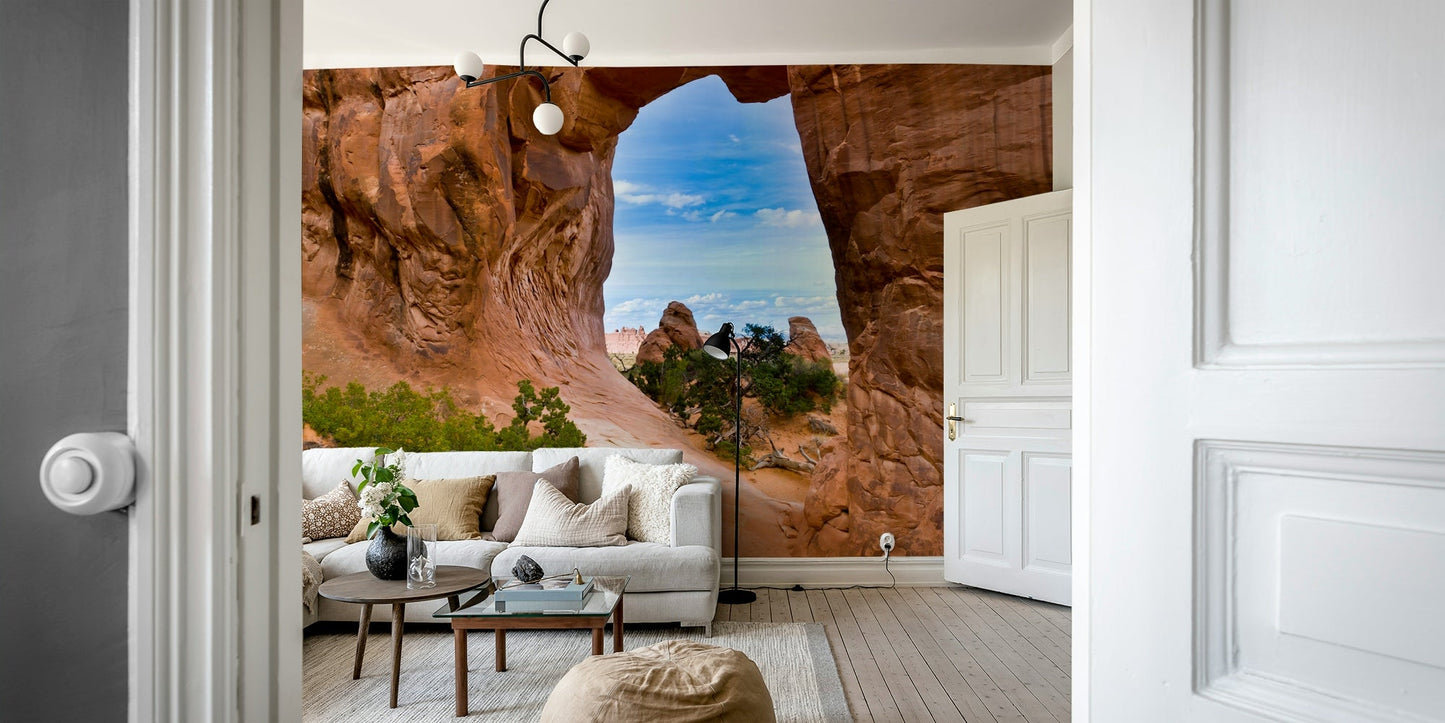 Red rock arch desert wallpaper design

