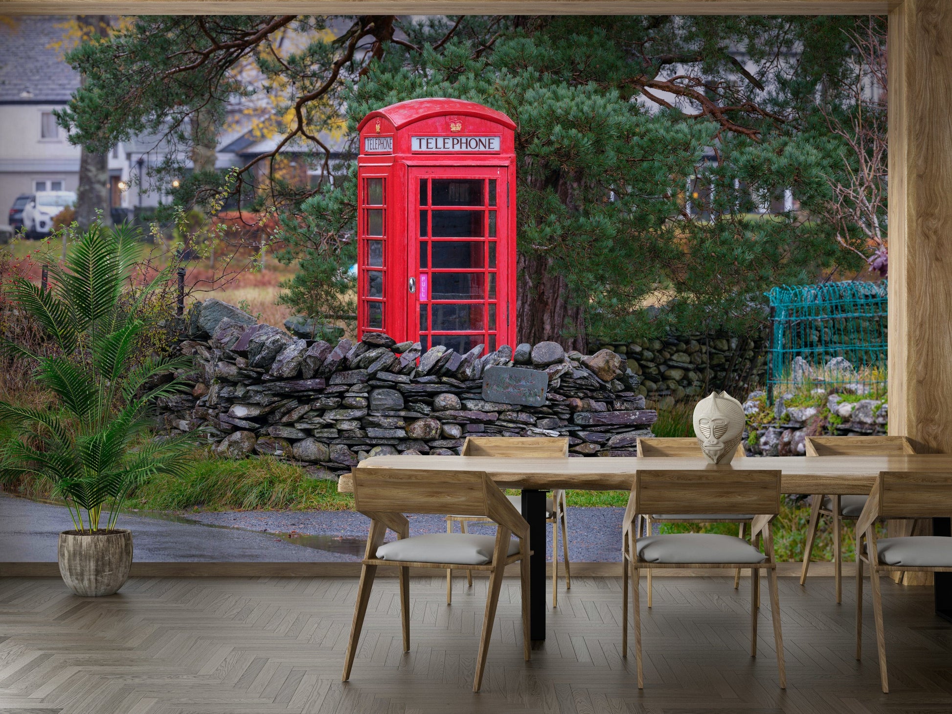 The peel and stick wallpaper on a smooth wall surface.

