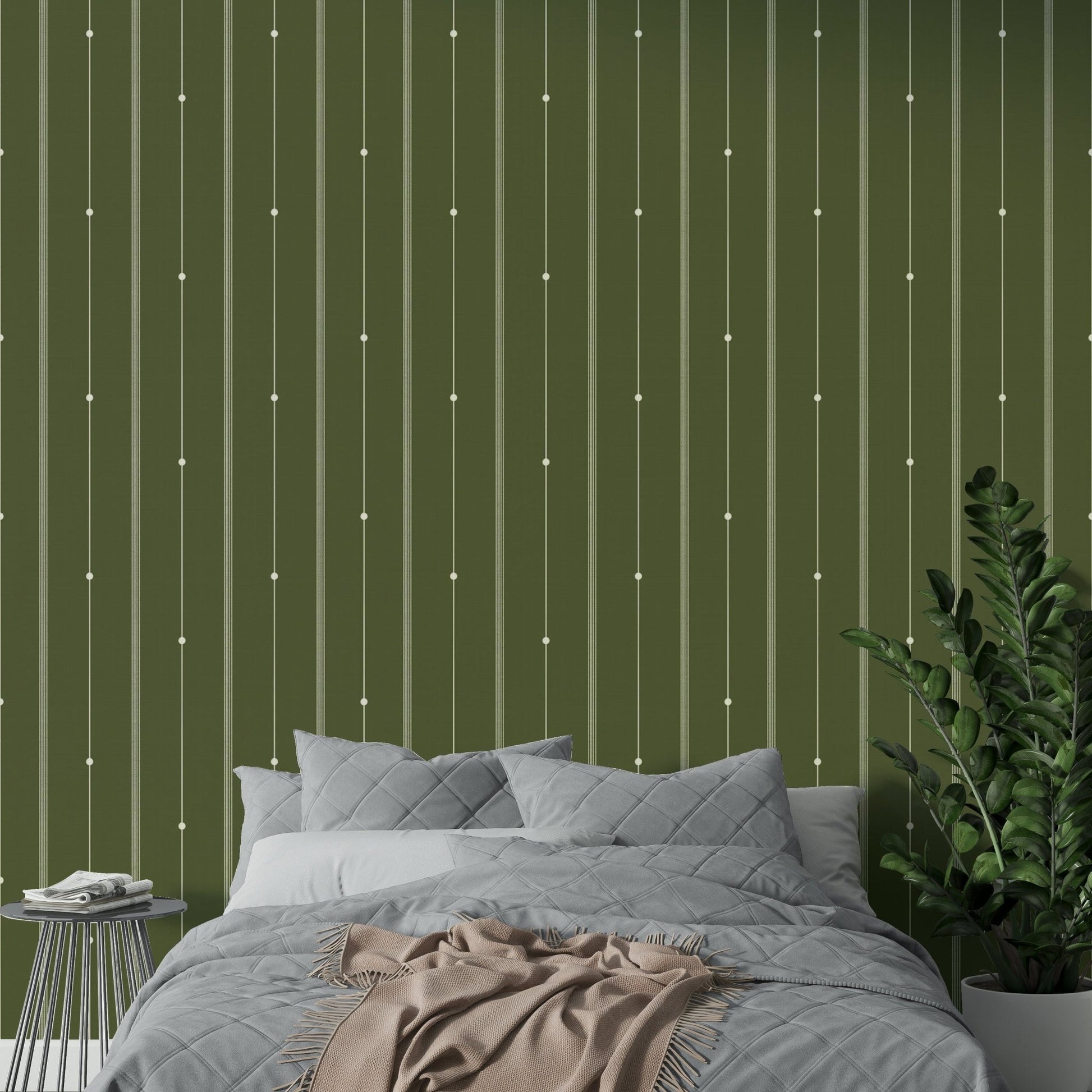 Earthy olive drab striped wallpaper for modern interiors

