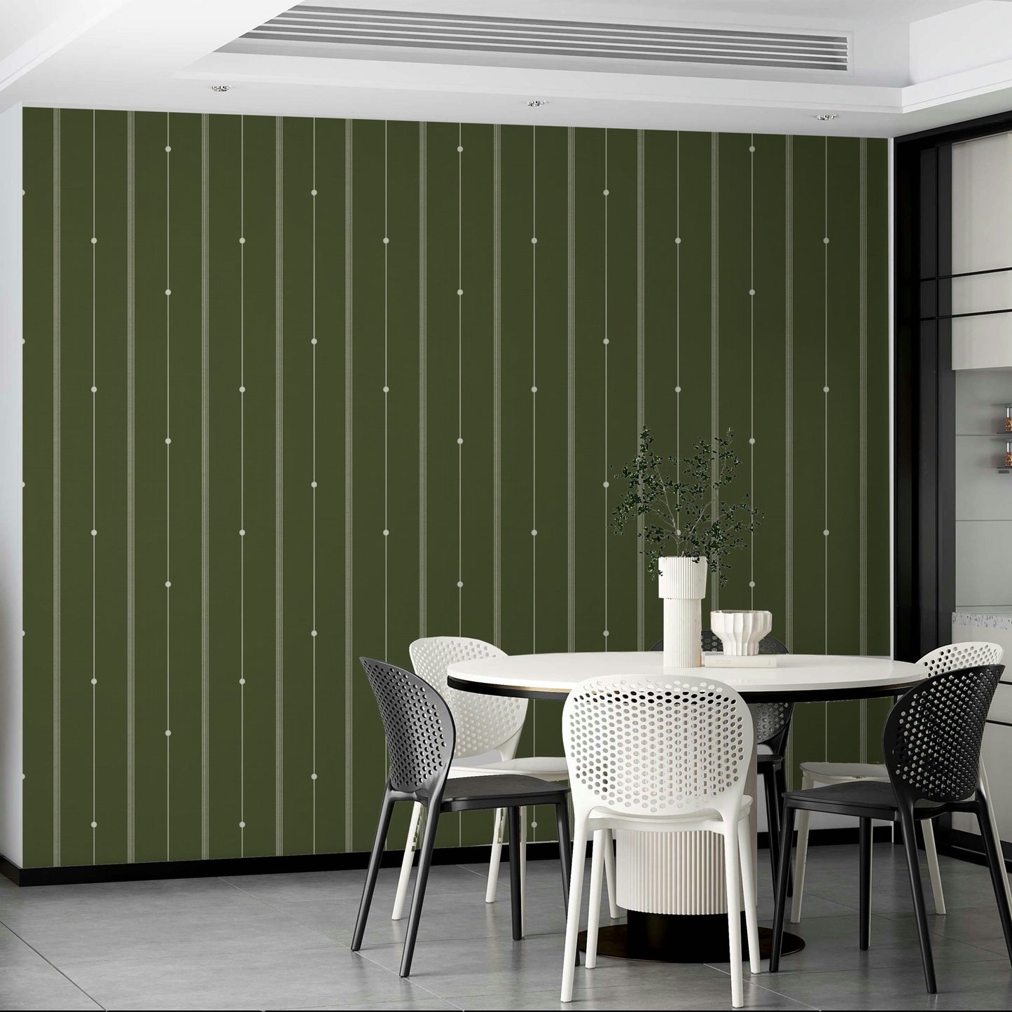 Warm olive drab wallpaper with refined stripe pattern

