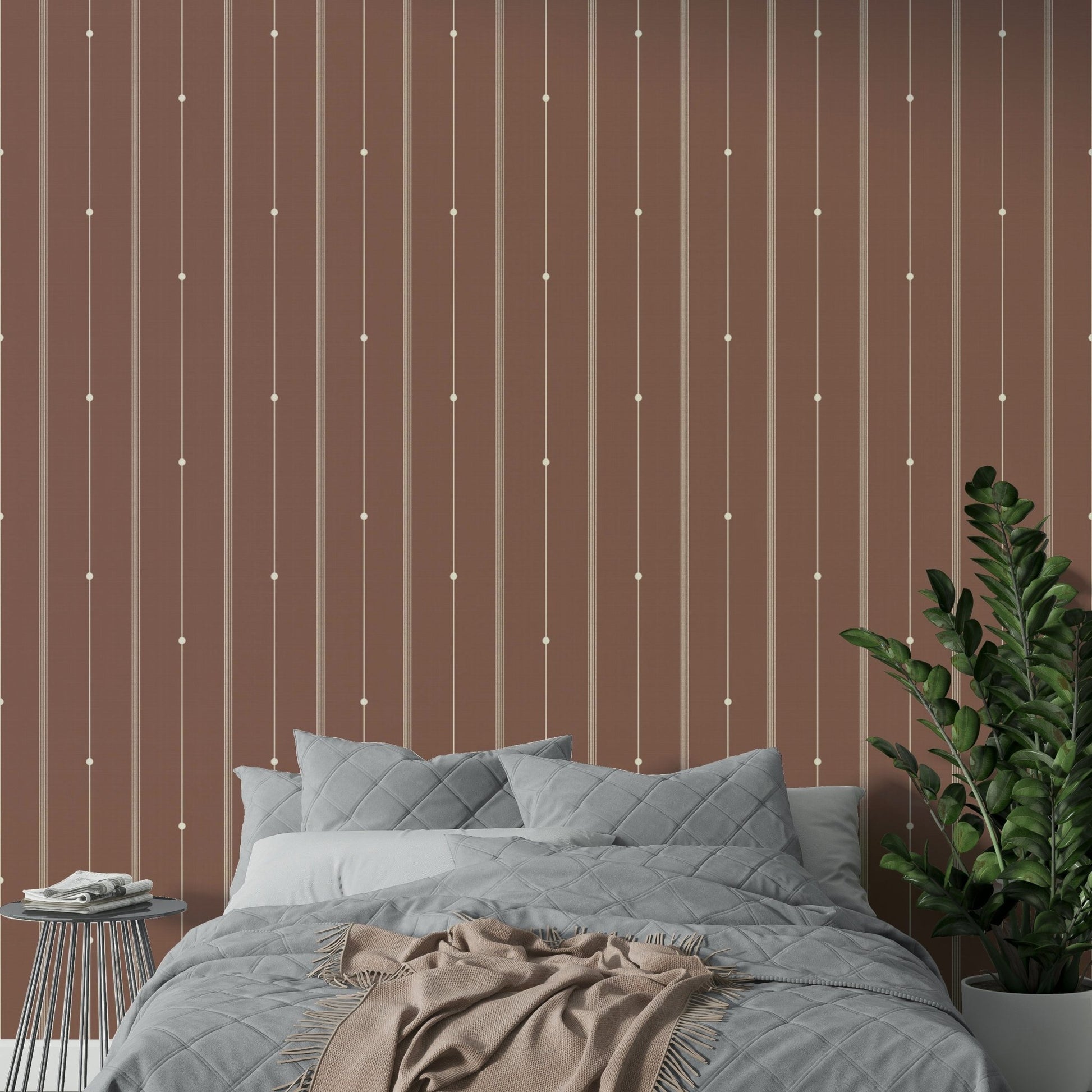 Calming sienna dust tones in minimal striped wallpaper

