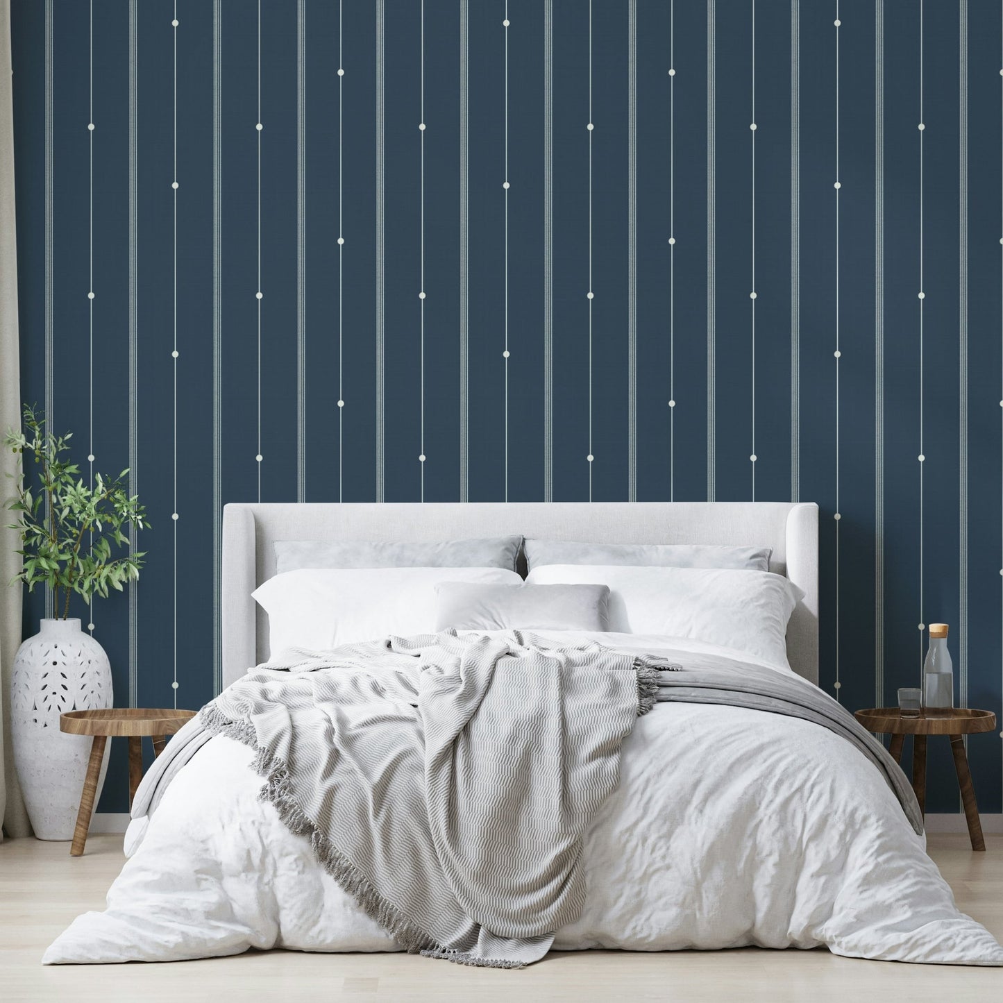 Modern and serene steel blue striped wallpaper for interiors


