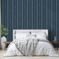 Modern and serene steel blue striped wallpaper for interiors

