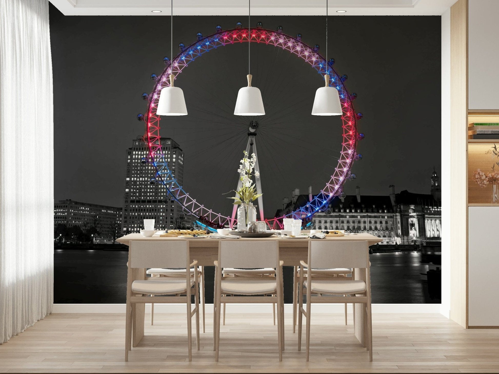 Riverfront Eye attraction wall mural dynamic London perspective.