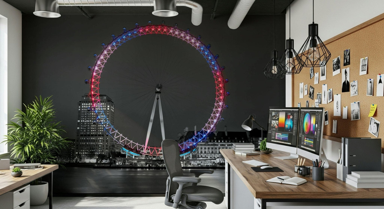 Stunning Reflecting Eye landmark black white wall mural focus.