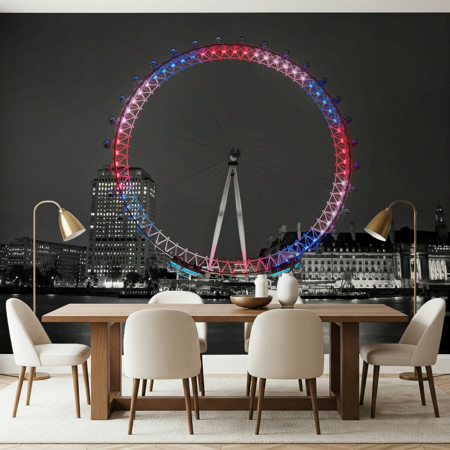 Vibrant light Reflecting Eye at night wall mural London scene.