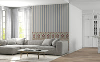Floral pattern striped wallpaper mural in muted, refined tones