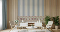 Floral pattern wall mural with soft blooms arranged in classic striped wallpaper style