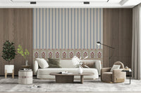 Regal Bloom Stripes wall mural featuring a floral pattern with vertical striped wallpaper design