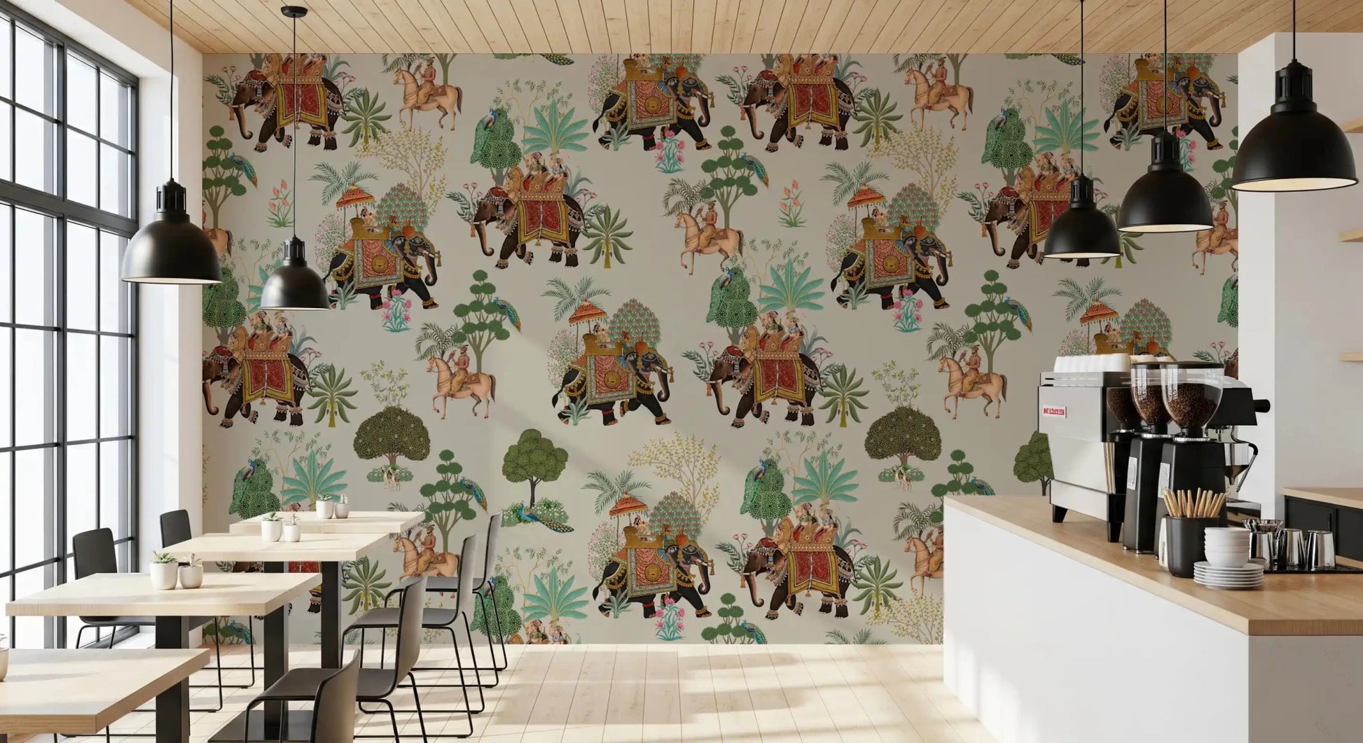 Restaurants styled with Regal Elephant Parade wall mural royal pattern