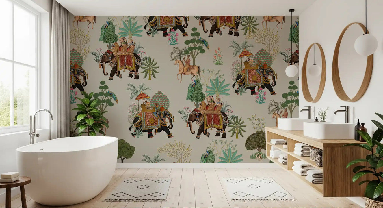 Regal Elephant Parade wall mural adds character to Bathroom space