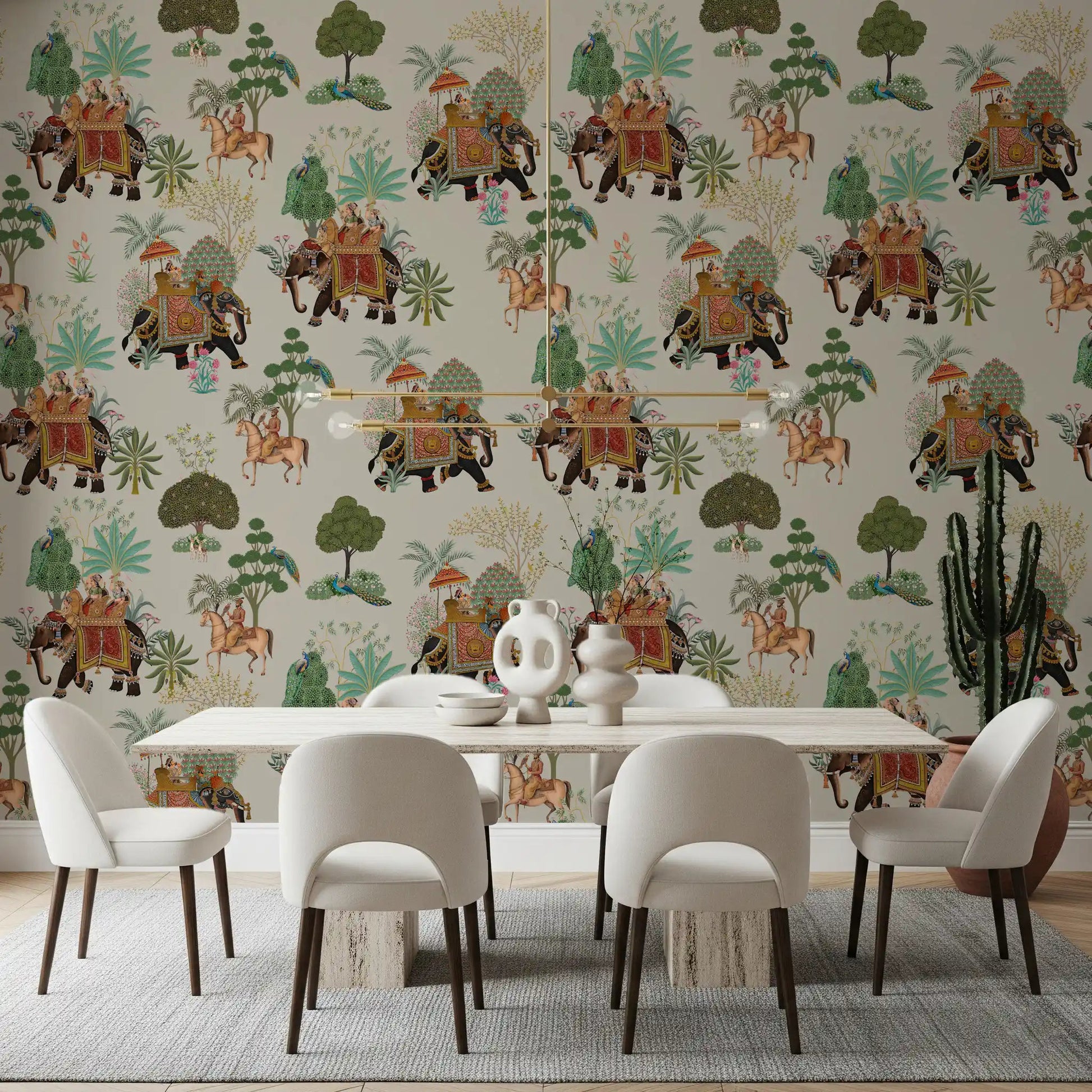 Dining room decorated with Regal Elephant Parade wall mural pattern