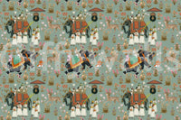 Regal Elephant Procession Wall Mural with detailed fauna and floral motifs.