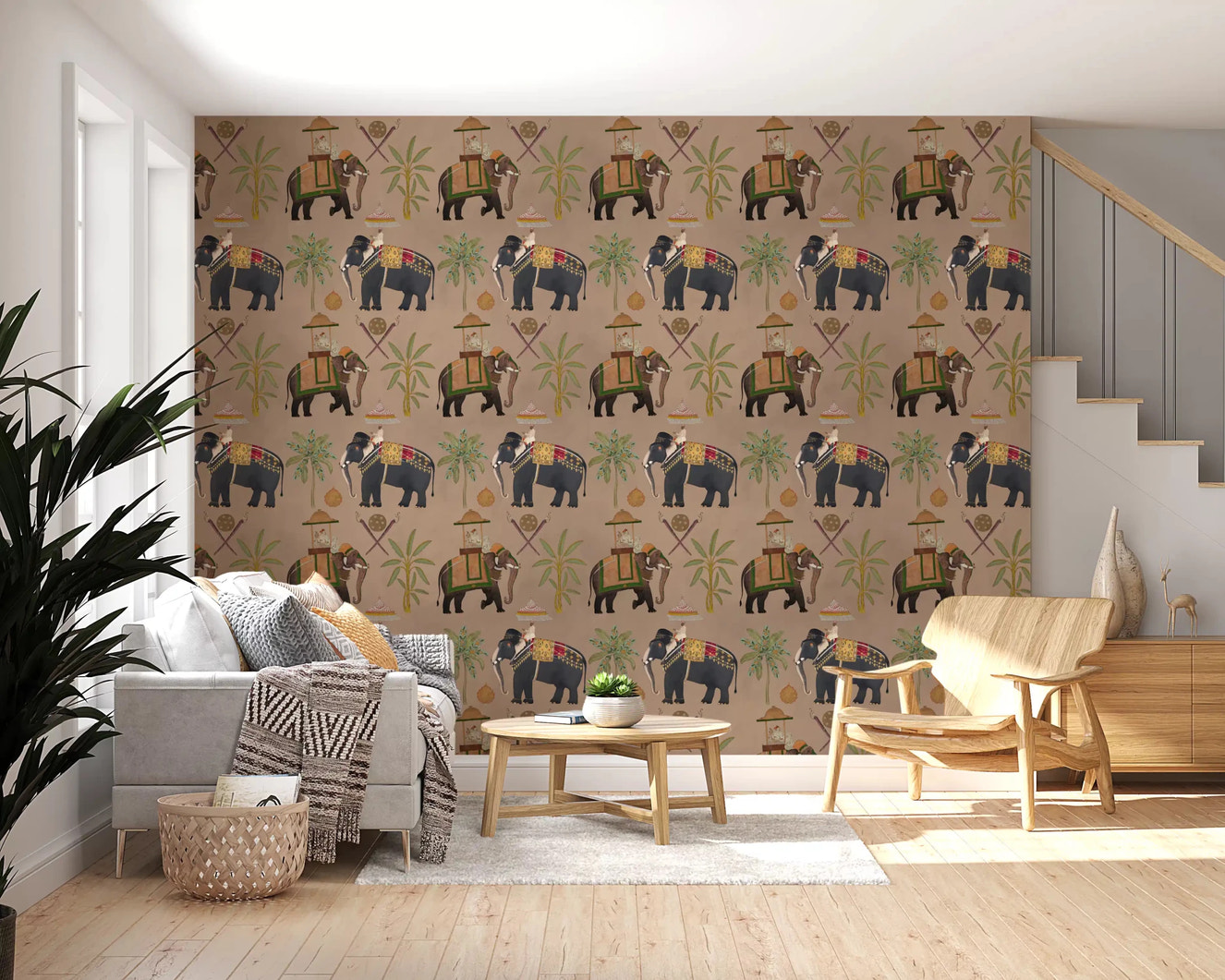 Nature and history blended in the Regal Elephant Wall Mural for a living room.