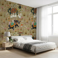 Hand-drawn royal figures on Regal Indian Procession Wall Mural.