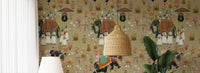 Traditional Mughal style elephants on olive Regal Indian Procession Wall Mural.