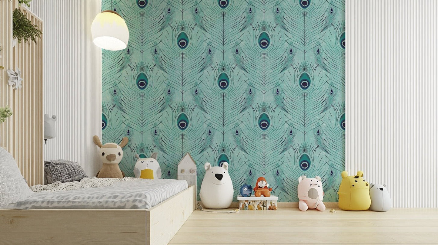 Luxurious blue feather wall mural

