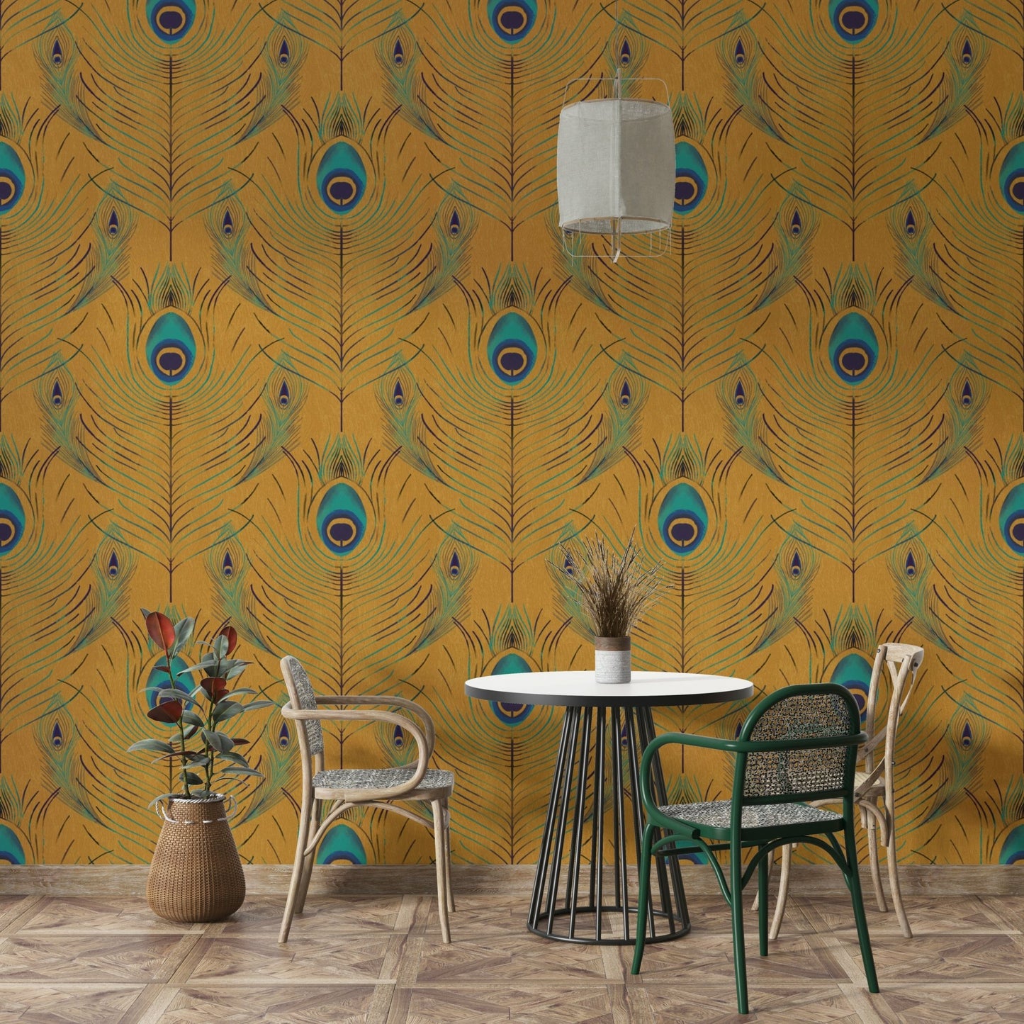 Regal gold feather mural for walls

