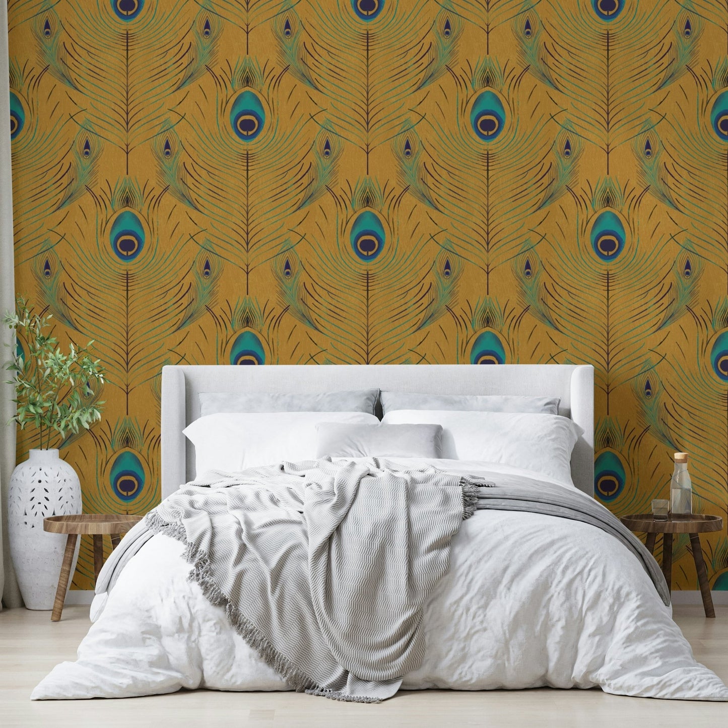 Artistic peacock feather mural wallpaper

