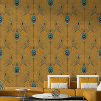Elegant gold bird feather wall design

