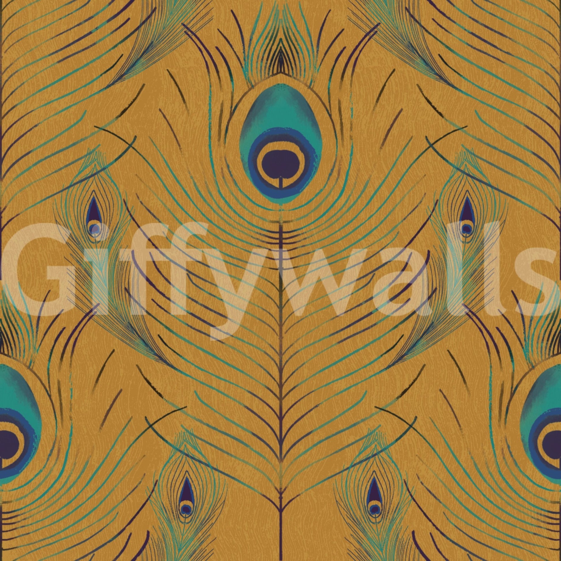 Decorative gold feather wall mural

