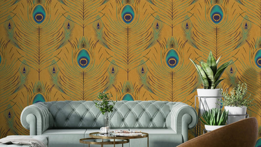 Gold peacock feather wallpaper design

