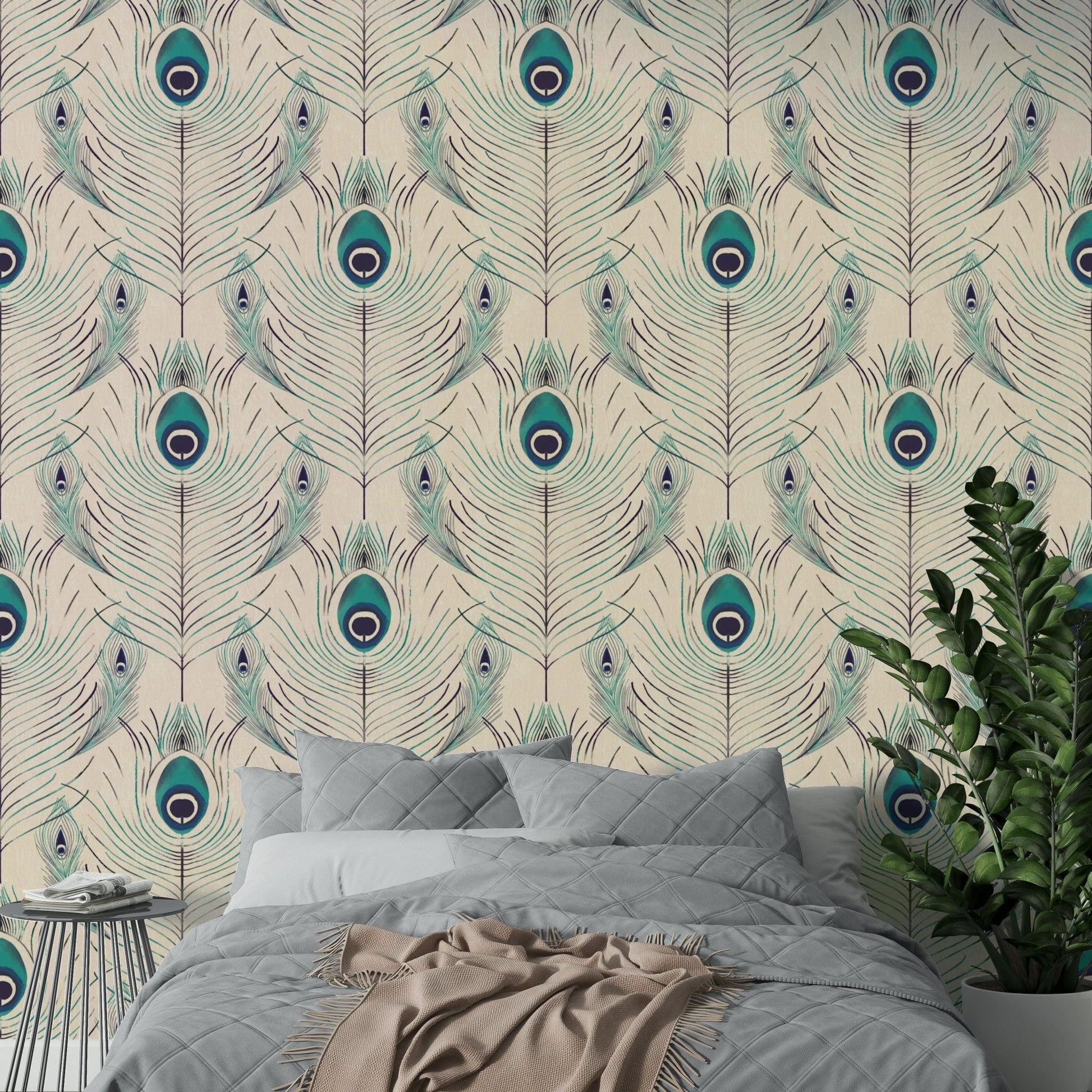 Feather motif wallpaper with a luxurious touch

