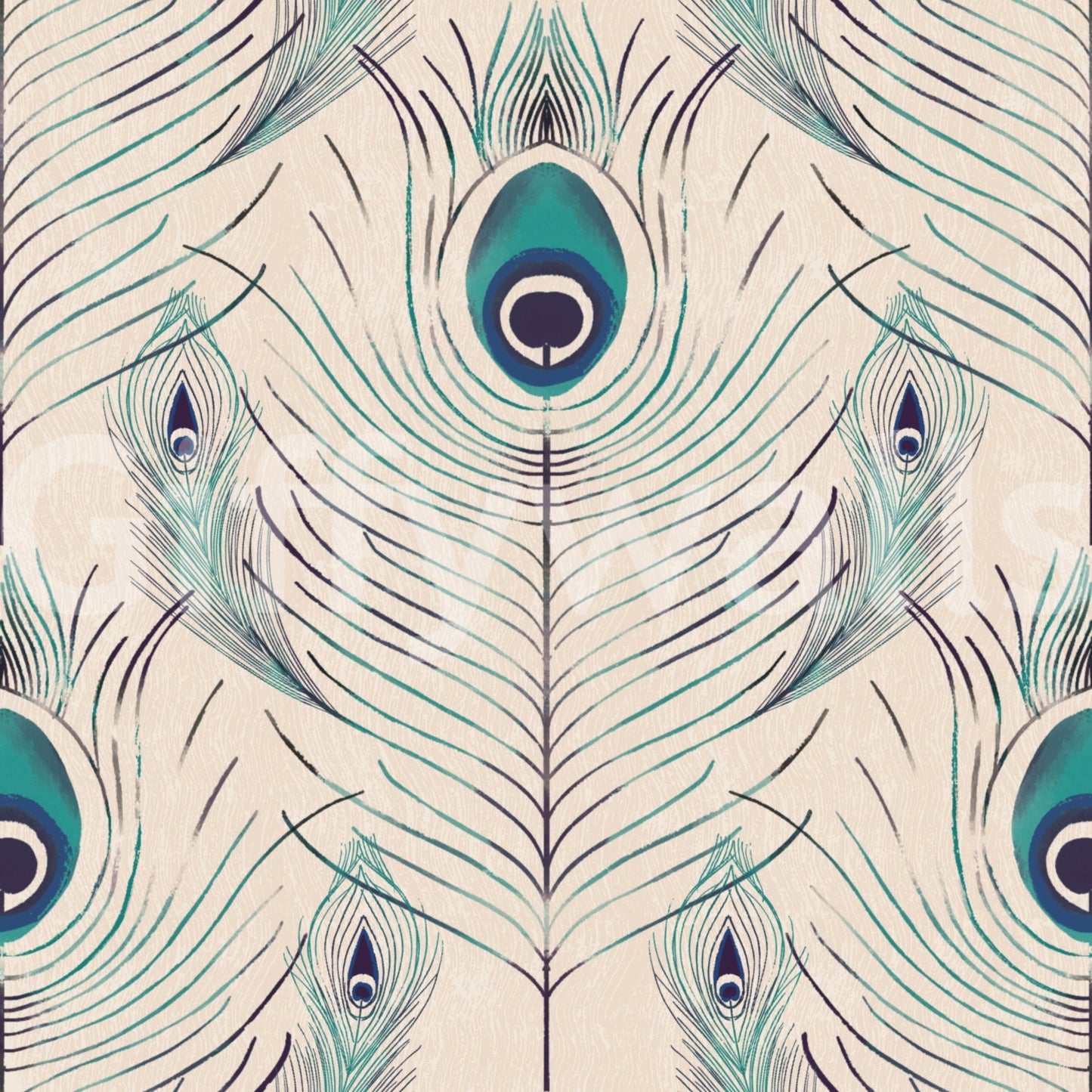 Neutral-toned peacock feather wall mural

